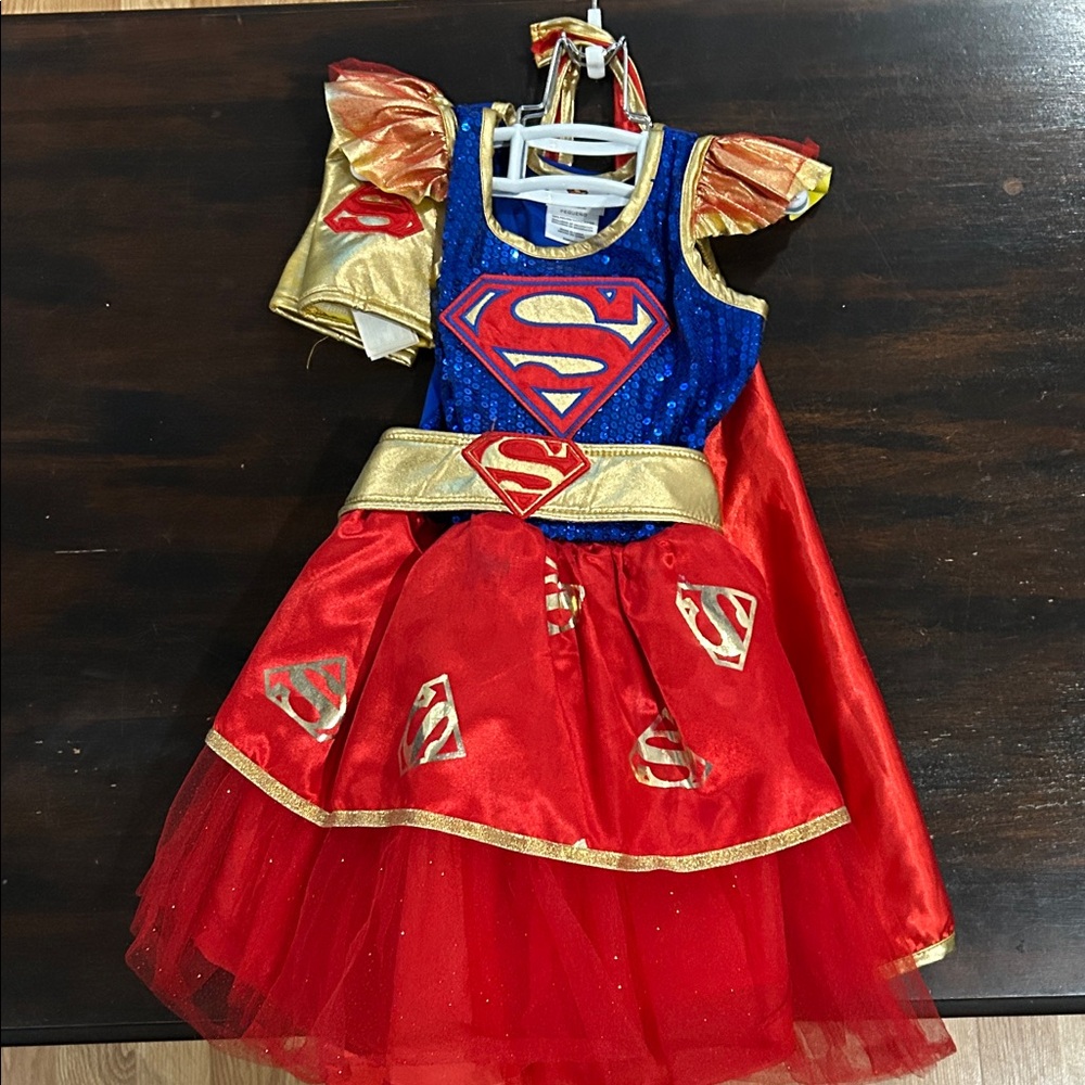 Super Girl Costume with Cape - Blue, Red, Gold